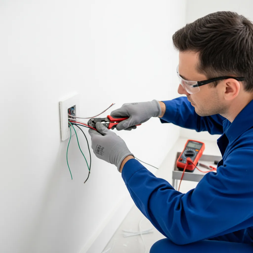 Electrician wiring a power point outlet