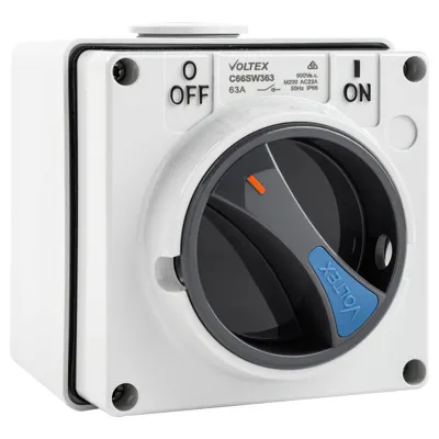 IP66 Surface Switch 3 Pole 500V 63A, Voltex, supplied and installed in Alice Springs