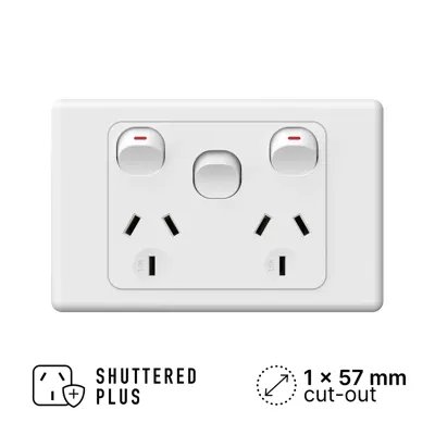 Original Double Power Outlet 250V 10A with Extra Switch, Voltex, supplied and installed in Alice Springs