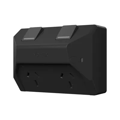 Weatherproof Double Outlet - IP54 - 10A - Matte Black, Voltex, supplied and installed in Alice Springs